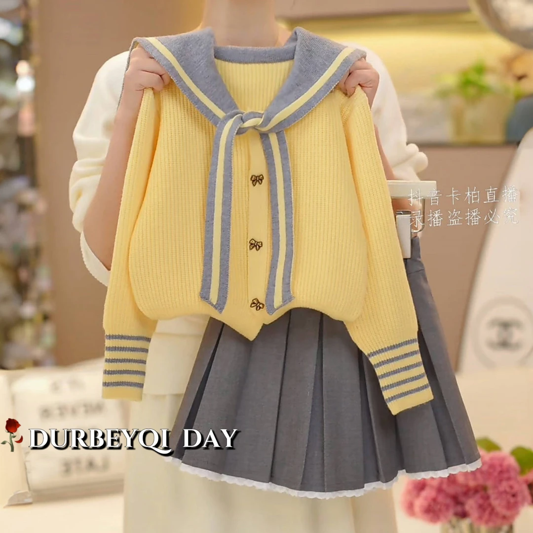 DURBEYQI/朵贝奇女童2025秋季新款单排扣针织松紧腰裙套装5154