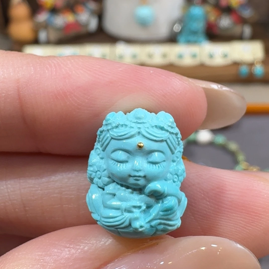 绿松石未镶嵌珠宝半成品度母配饰