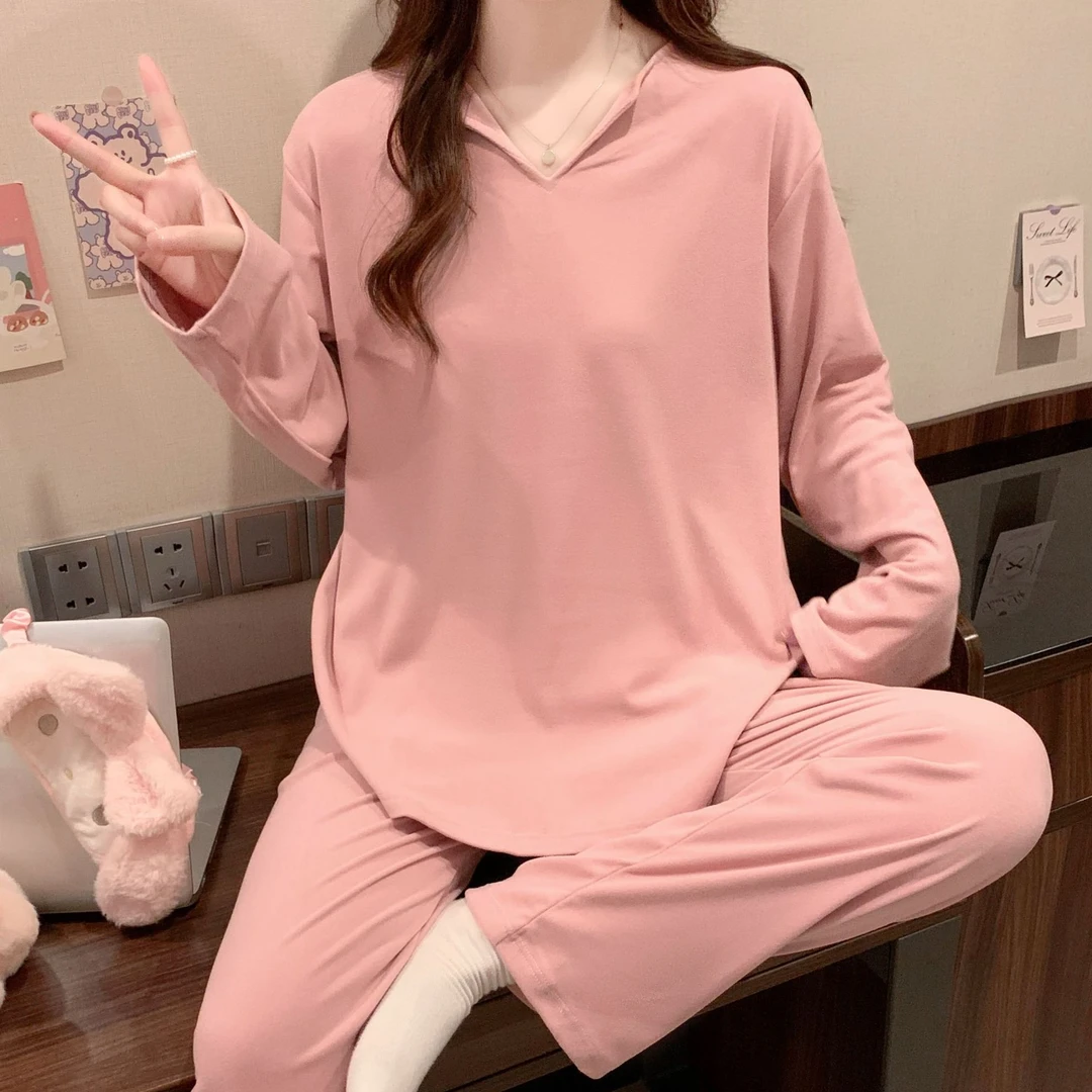 德绒睡衣女秋冬季新款保暖长袖长裤大码V领春秋季休闲家居服套装