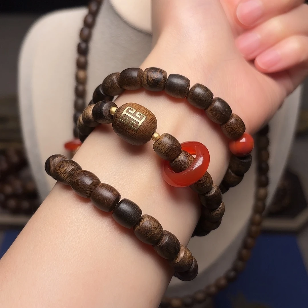 沉香手串越南芽庄黄棋瘤疤0.8+芽庄白棋顶珠配饰