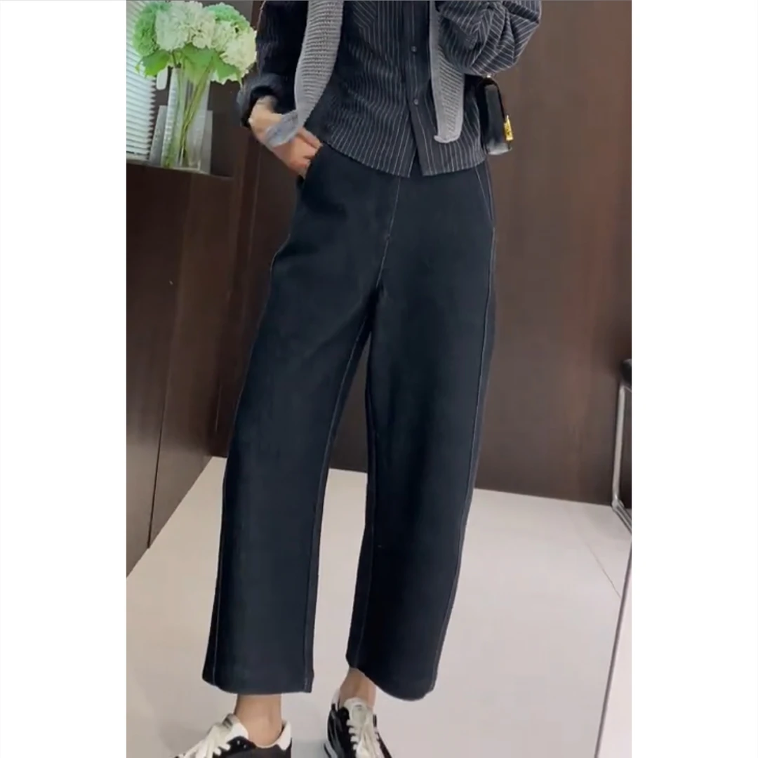 艾塔莉早秋牛仔裤中腰女裤休闲风阔腿裤直筒裤秋季百搭修身长裤女