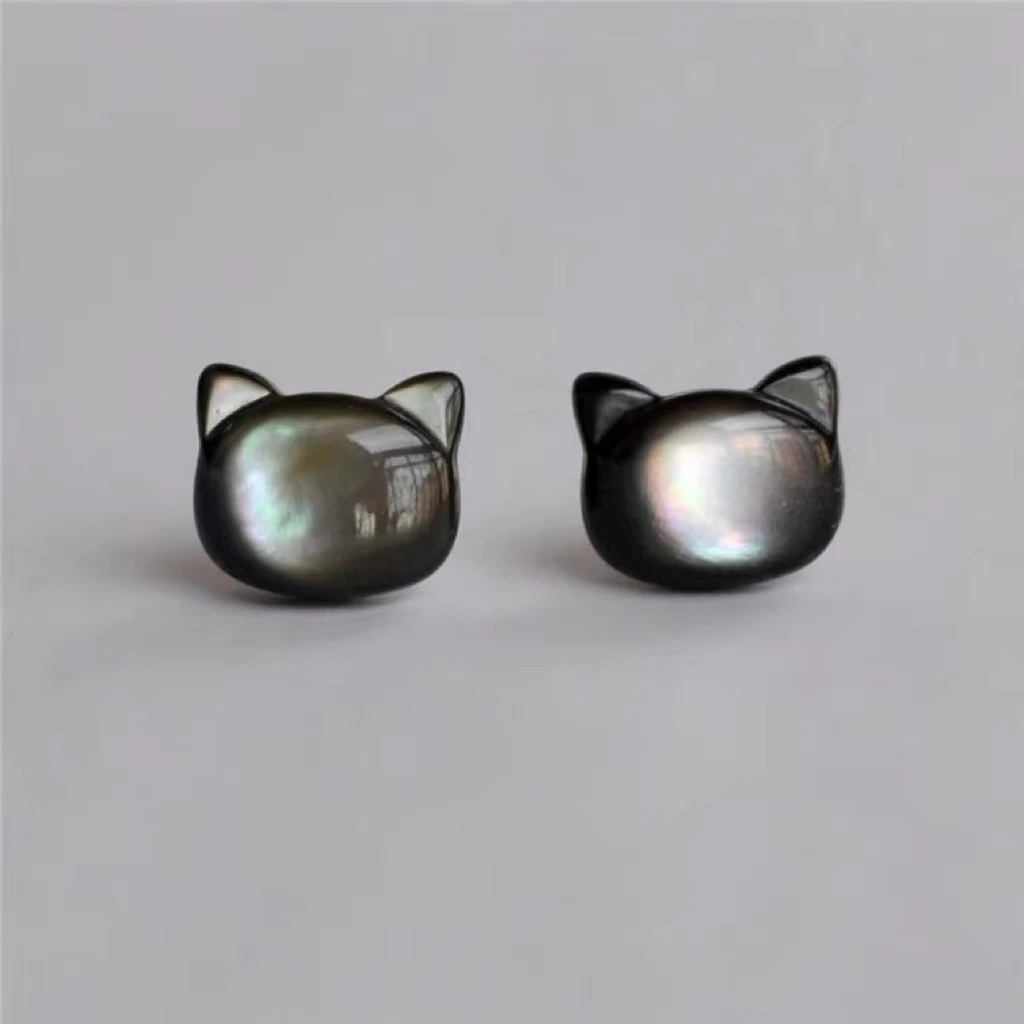 贝壳黑猫耳钉耳环女小众高级感新款潮耳饰经典炫彩百搭可爱耳钉女