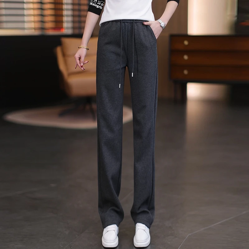 春秋新款窄版阔腿裤女高腰休闲宽松慵懒风大码显瘦垂感百搭长裤