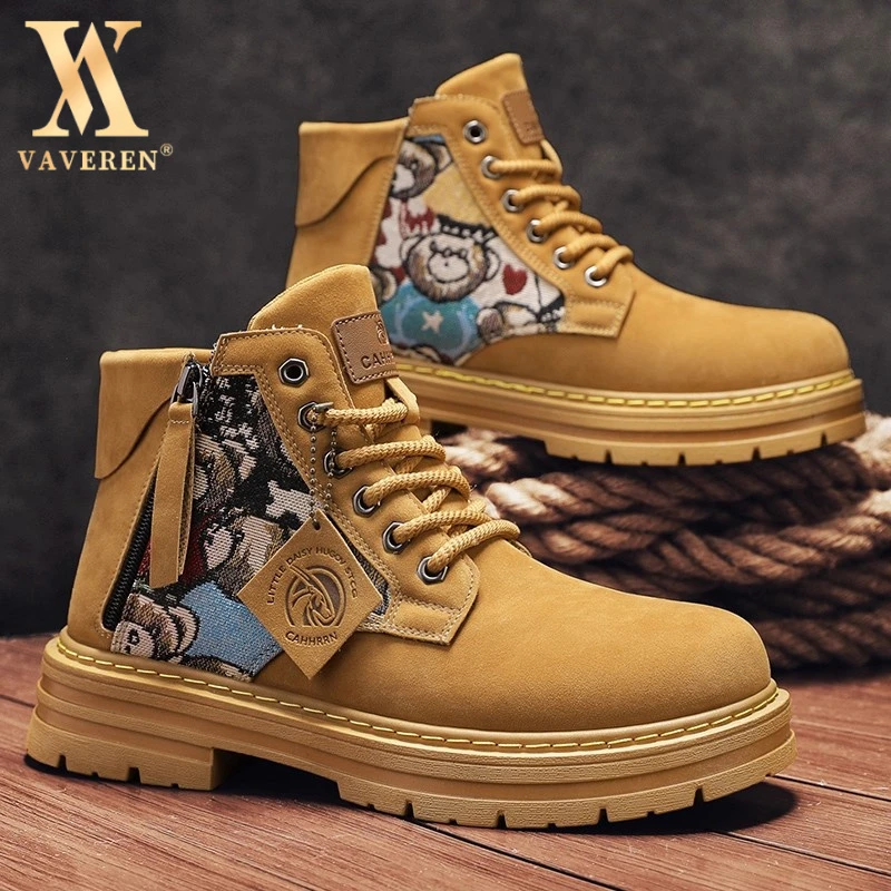 2025新款秋季英伦风复古休闲男士高帮皮靴厚底耐磨男款圆头马丁靴