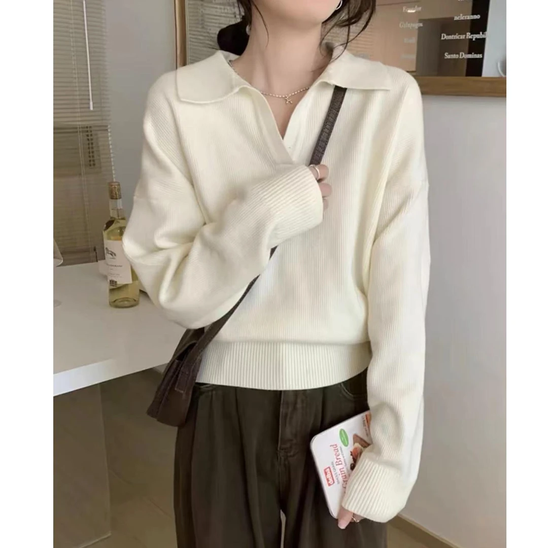 福利--拍下编码-【剪刀领】纯色软糯针织套头衫秋冬季显瘦好看上衣