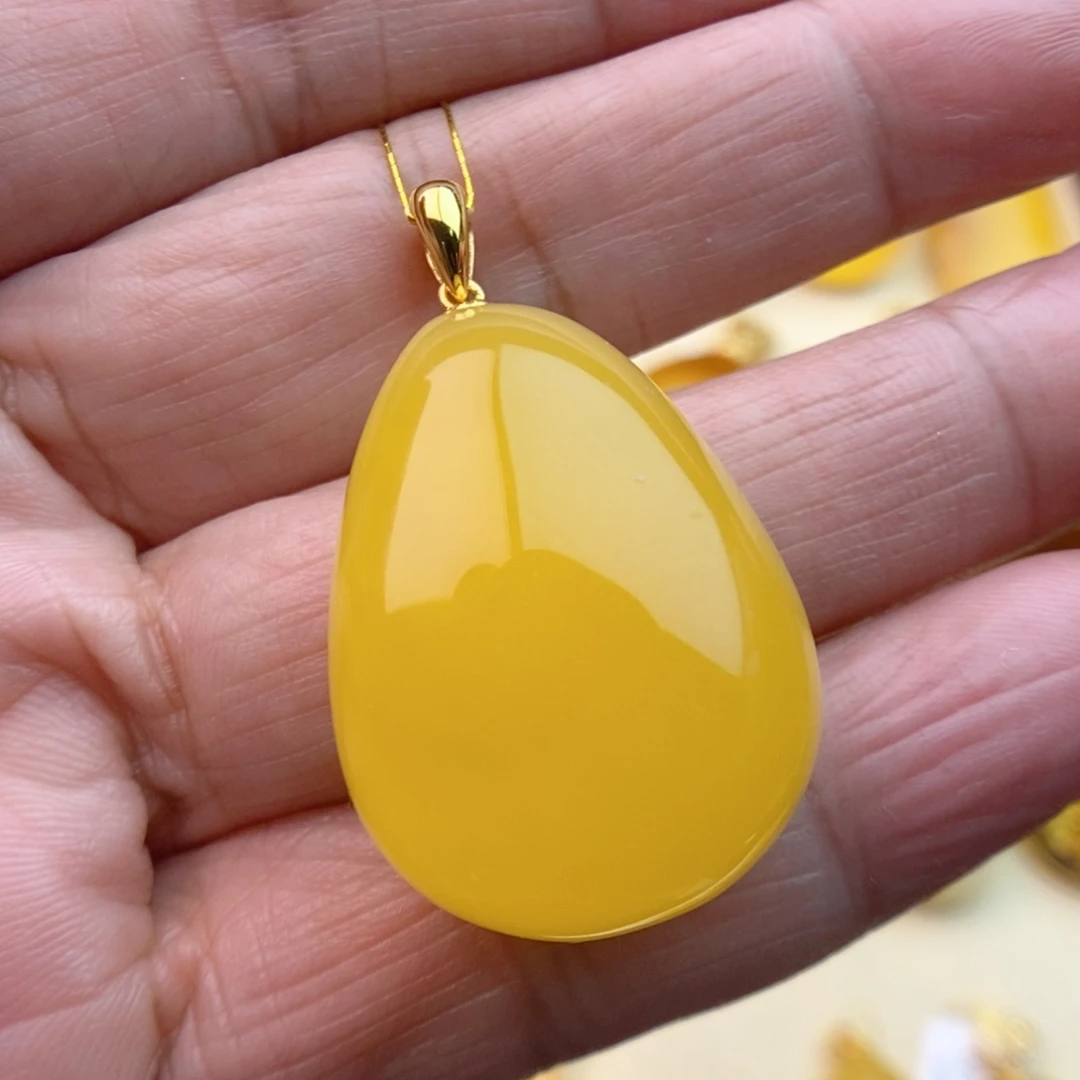 琥珀颈饰银S925镀金镶嵌