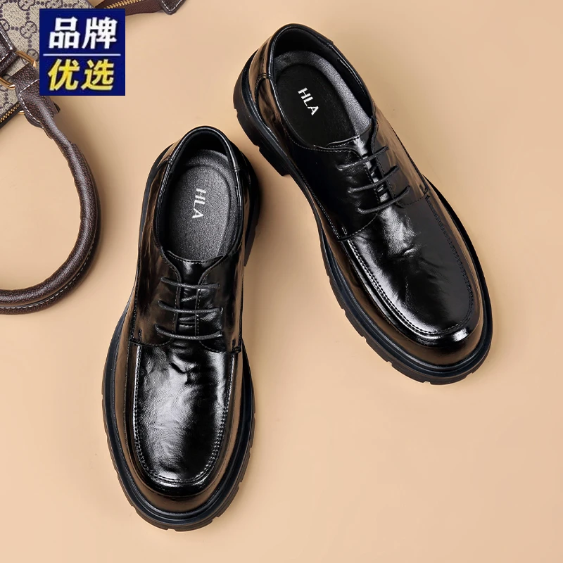 海澜家男鞋2025春夏英伦商务正装皮鞋男款透气休闲真皮内增高鞋子