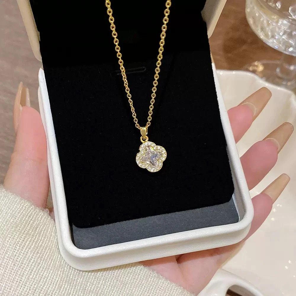 【新款四叶草】时尚锆石项链轻奢百搭精致吊坠保色