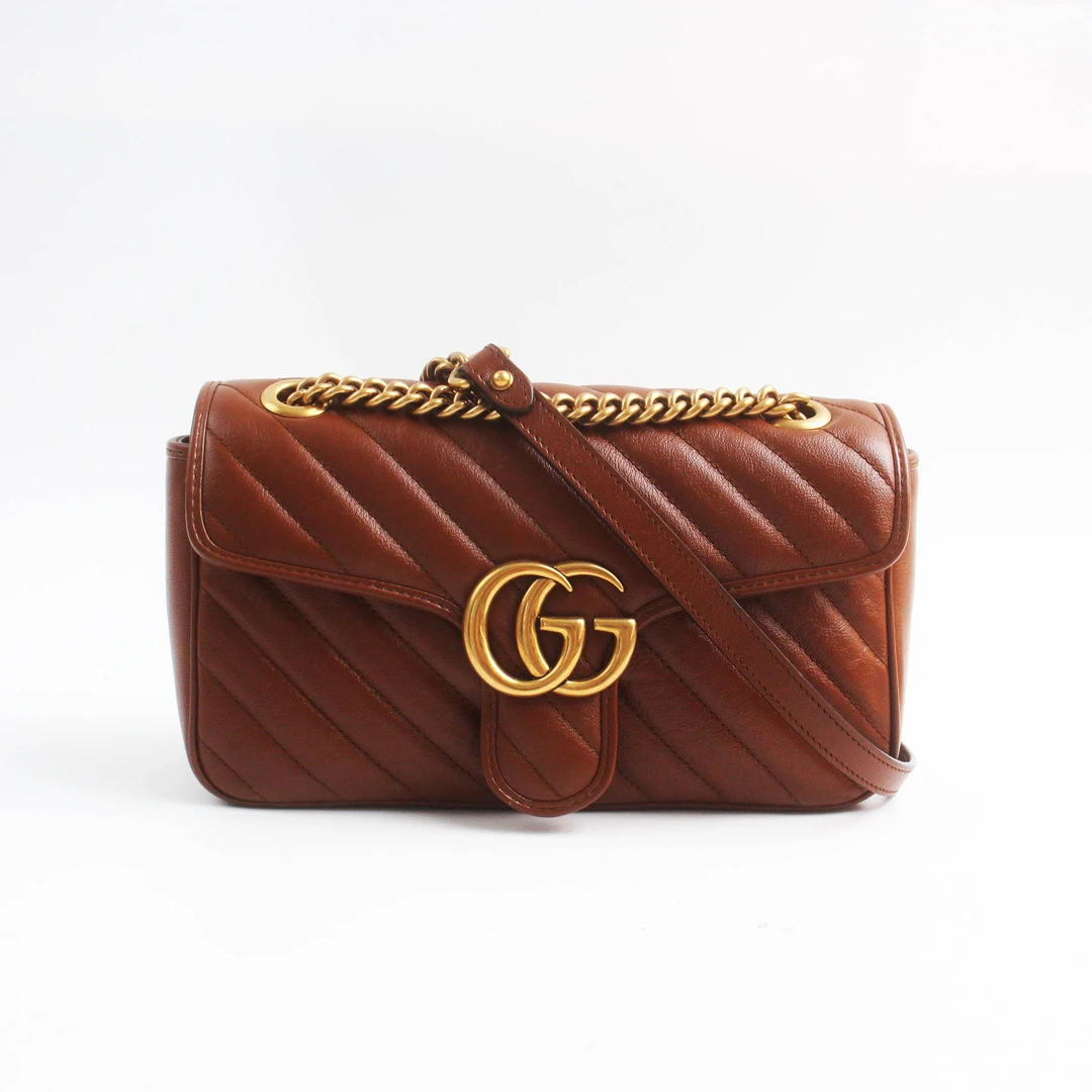 95新 GUCCI/古驰 78055B 深棕色GG marmont小号单肩斜挎包