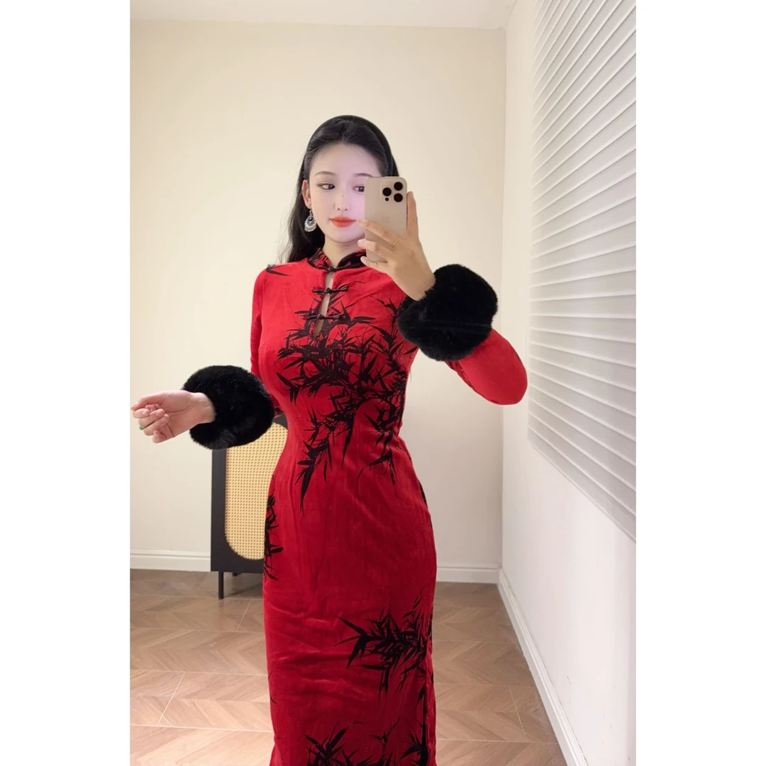 【红朱砂】（清仓概不退换）肆意秋冬显瘦修身新中式旗袍