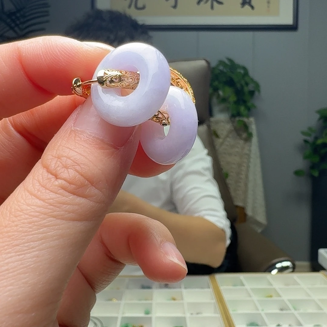 翡翠银S925镶嵌耳饰天然