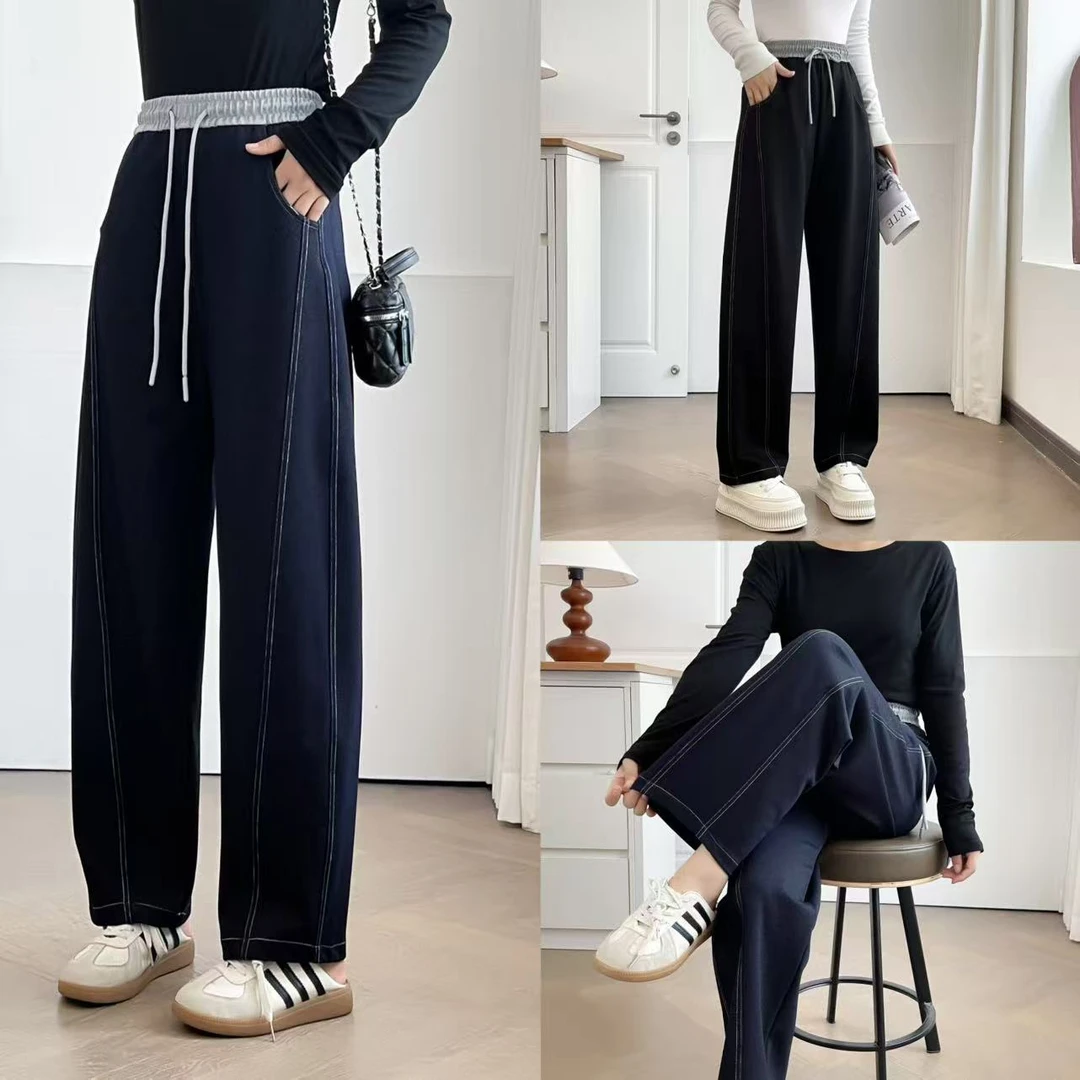 大码女装宽松遮肉高腰弹力洋气阔腿弯刀长裤8213(100-200斤)