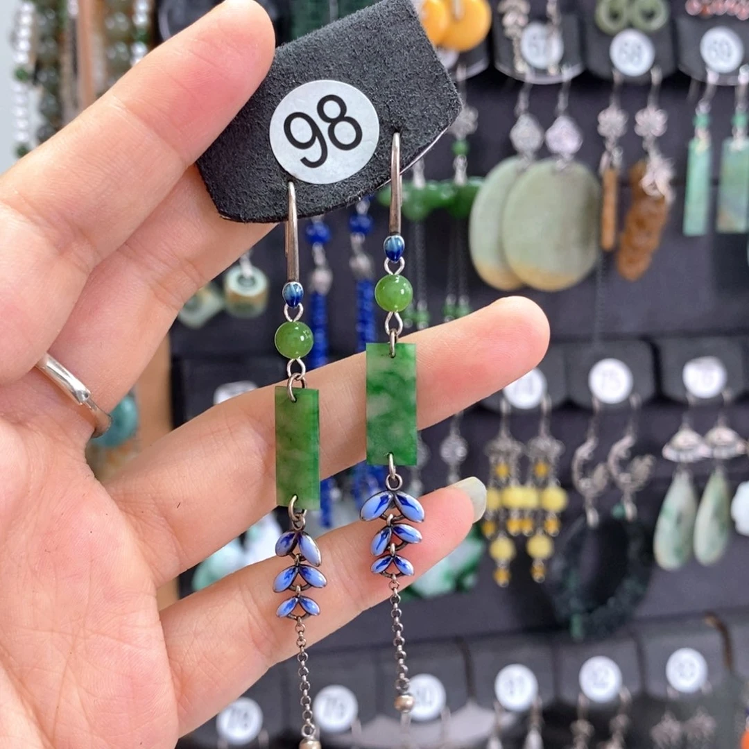 N***h翡翠银S925镶嵌耳饰X10