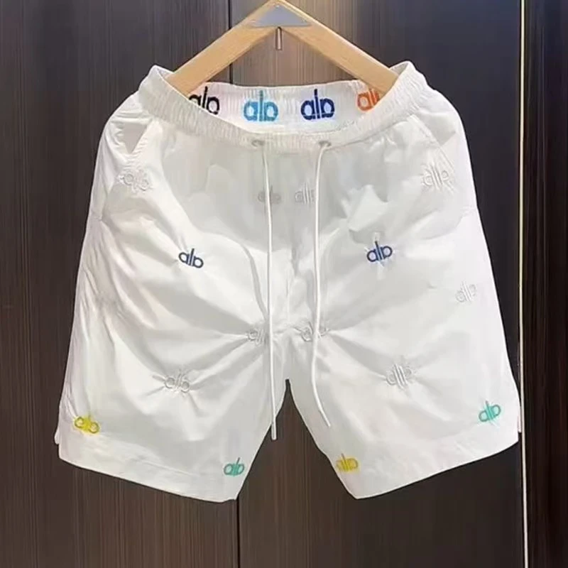 个性薄款凉感速干短裤男夏季新款时尚字母彩绣运动休闲直筒五分裤