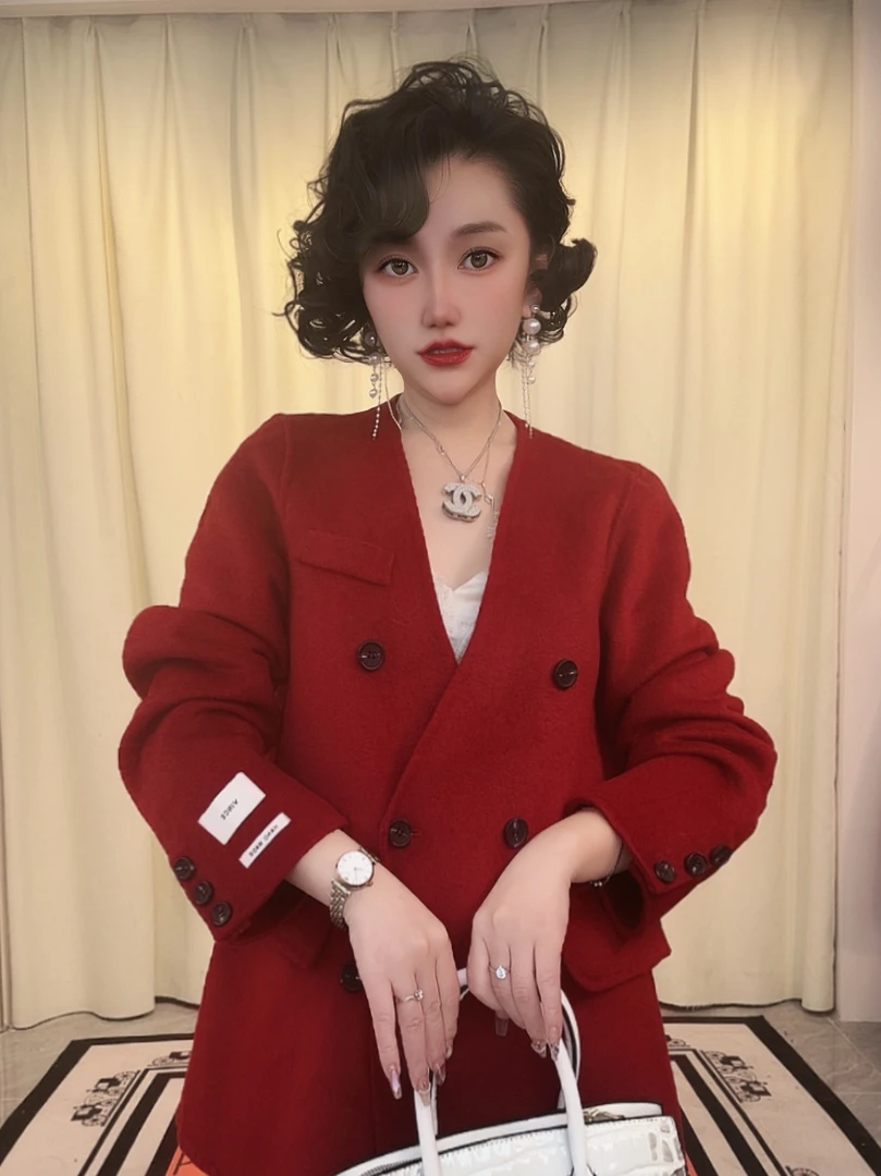 2024年冬季新款高货冬季红色羊绒大衣保暖时尚百搭保暖羊绒大衣
