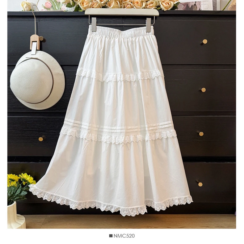 白色蕾丝半身裙显瘦高腰设计感A字中长款优雅百搭裙