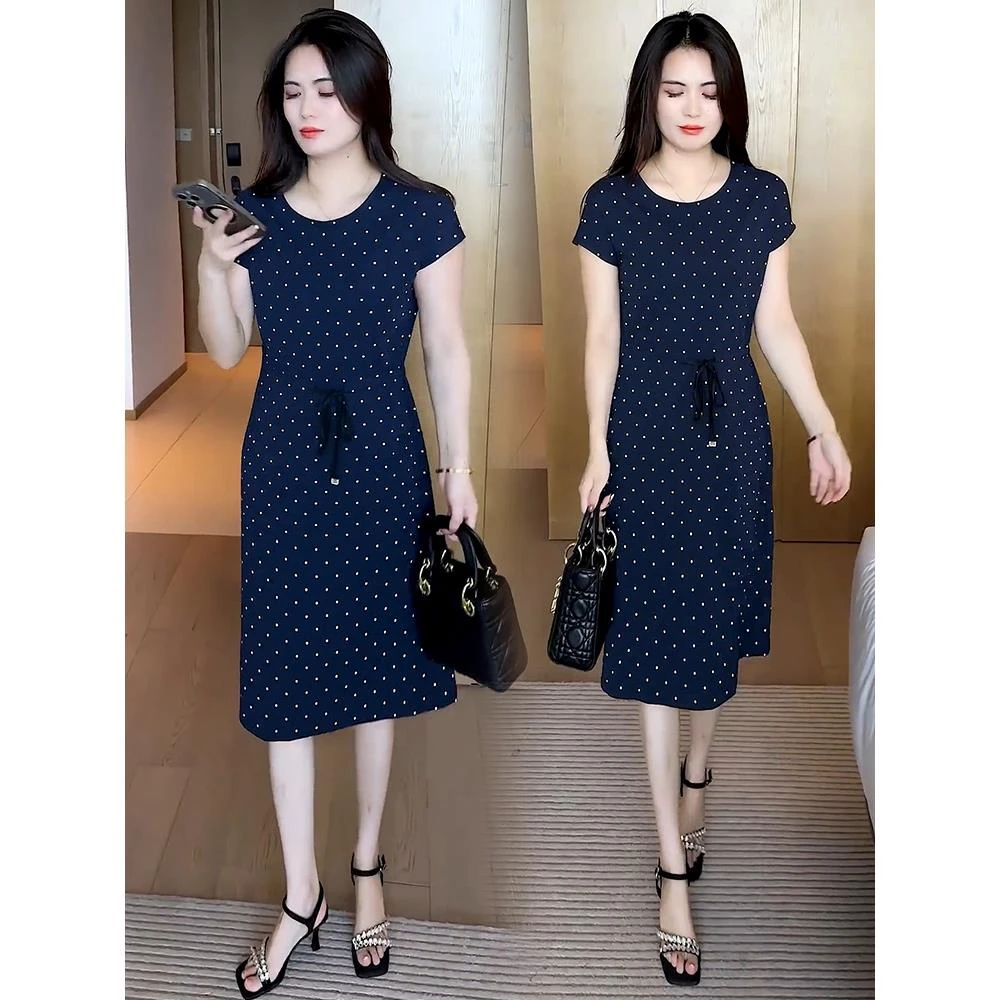 波点连衣裙女2025夏季新款宽松显瘦遮肉中长款洋气休闲减龄裙子潮