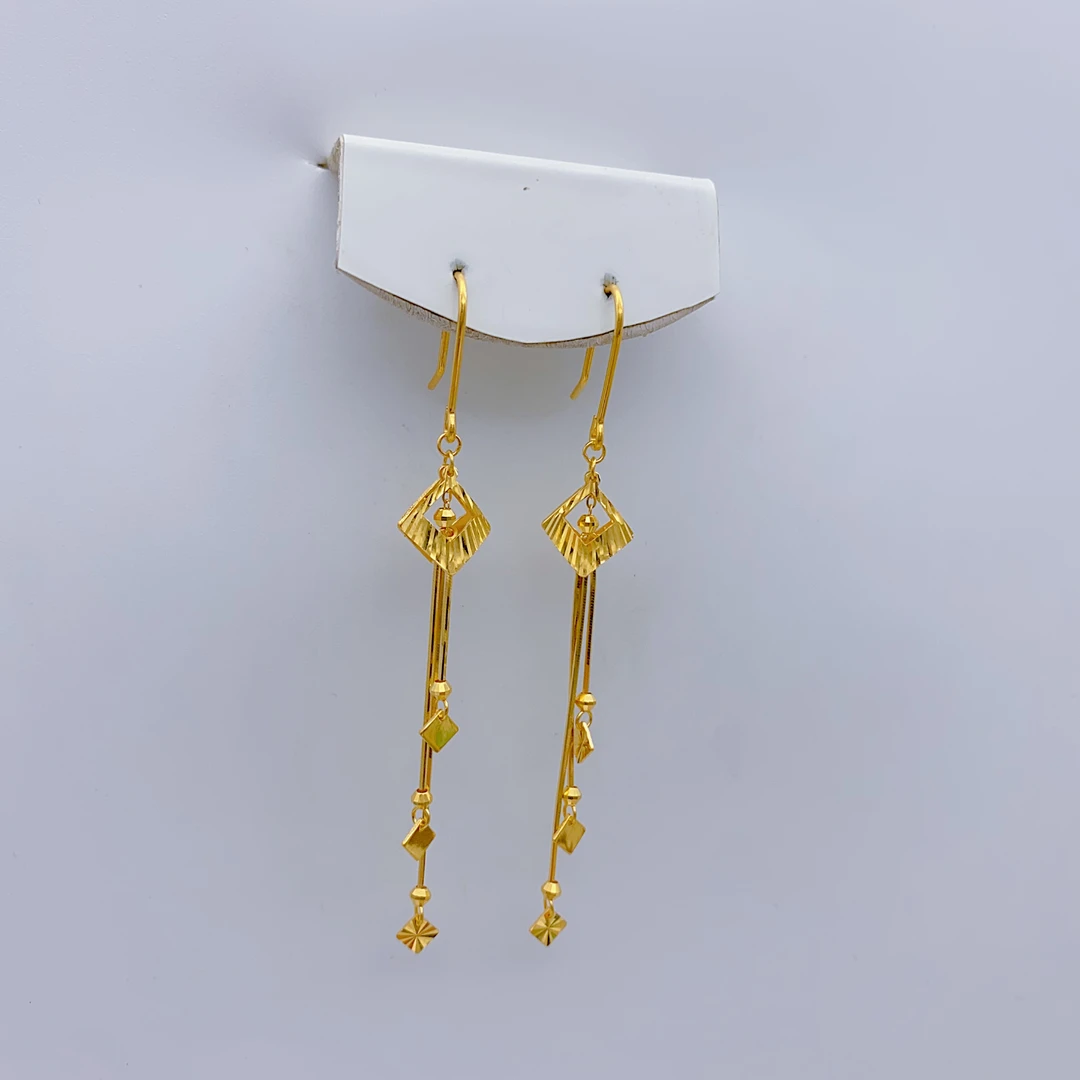 老庙黄金2 足金5G精工几何方块灵动时尚气质耳钩流苏3.86克