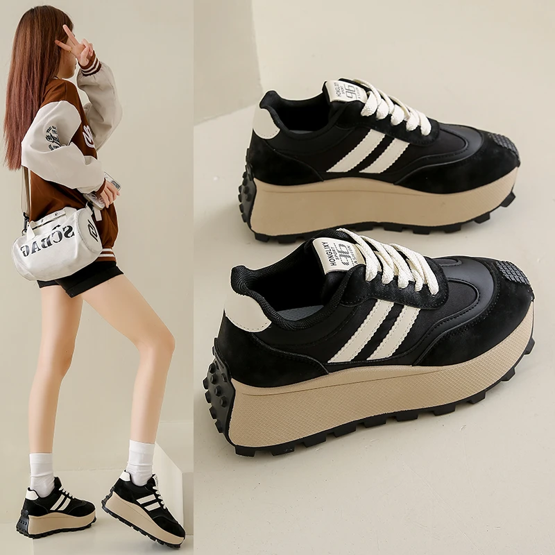 小白鞋女款2025新款爆款百搭厚底气质时尚小个子运动鞋网红休闲鞋