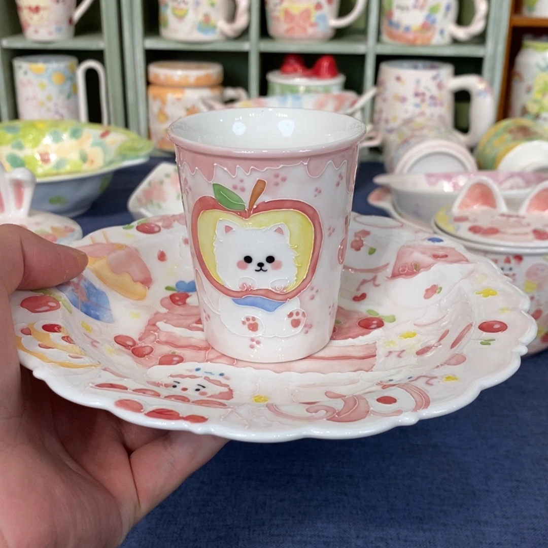 丽***船瓷片蛋糕小狗盘子微瑕