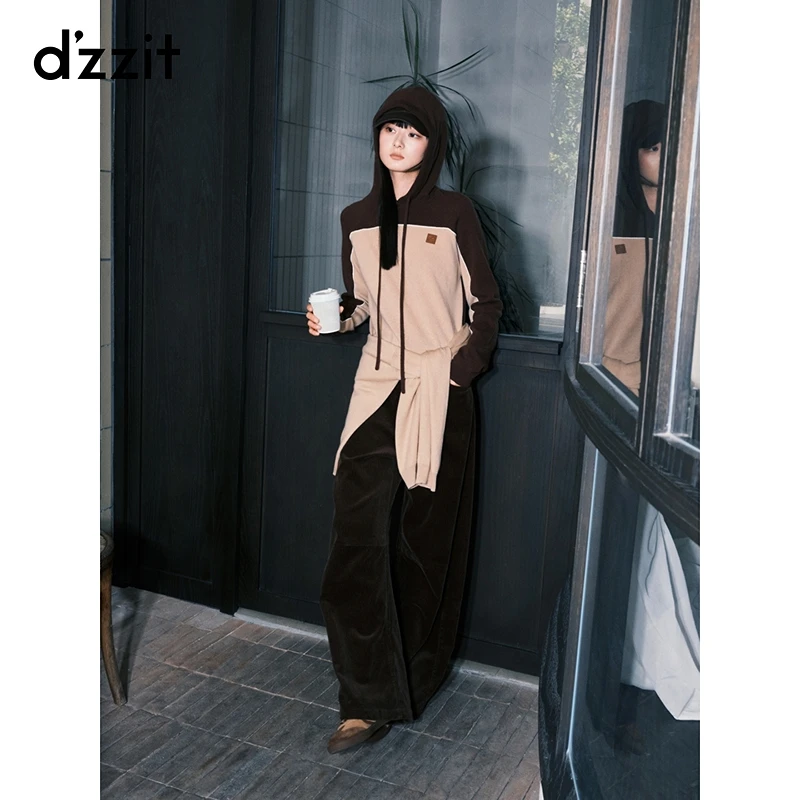 【商场同款新品】dzzit地素休闲裤25冬棉质灯芯绒阔腿裤女3J4Q401
