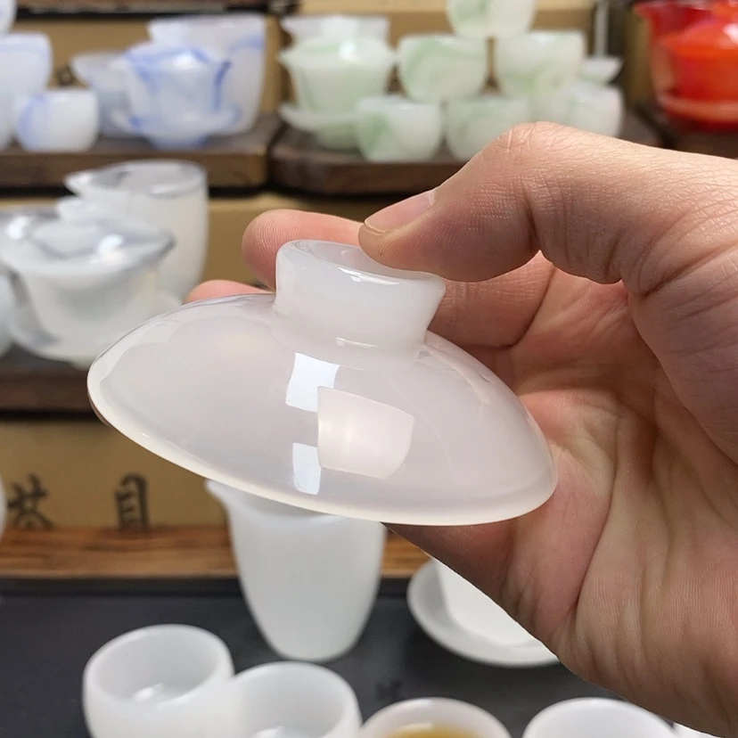 【闪购商品】琉璃手工艺品高端琉璃 白色盖碗盖子一个