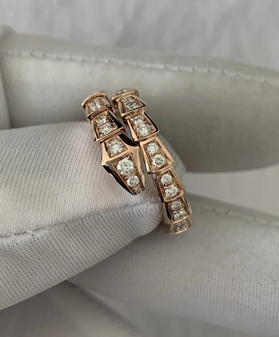 【千友珠宝】高定版18K金玫瑰金色满钻蛇戒