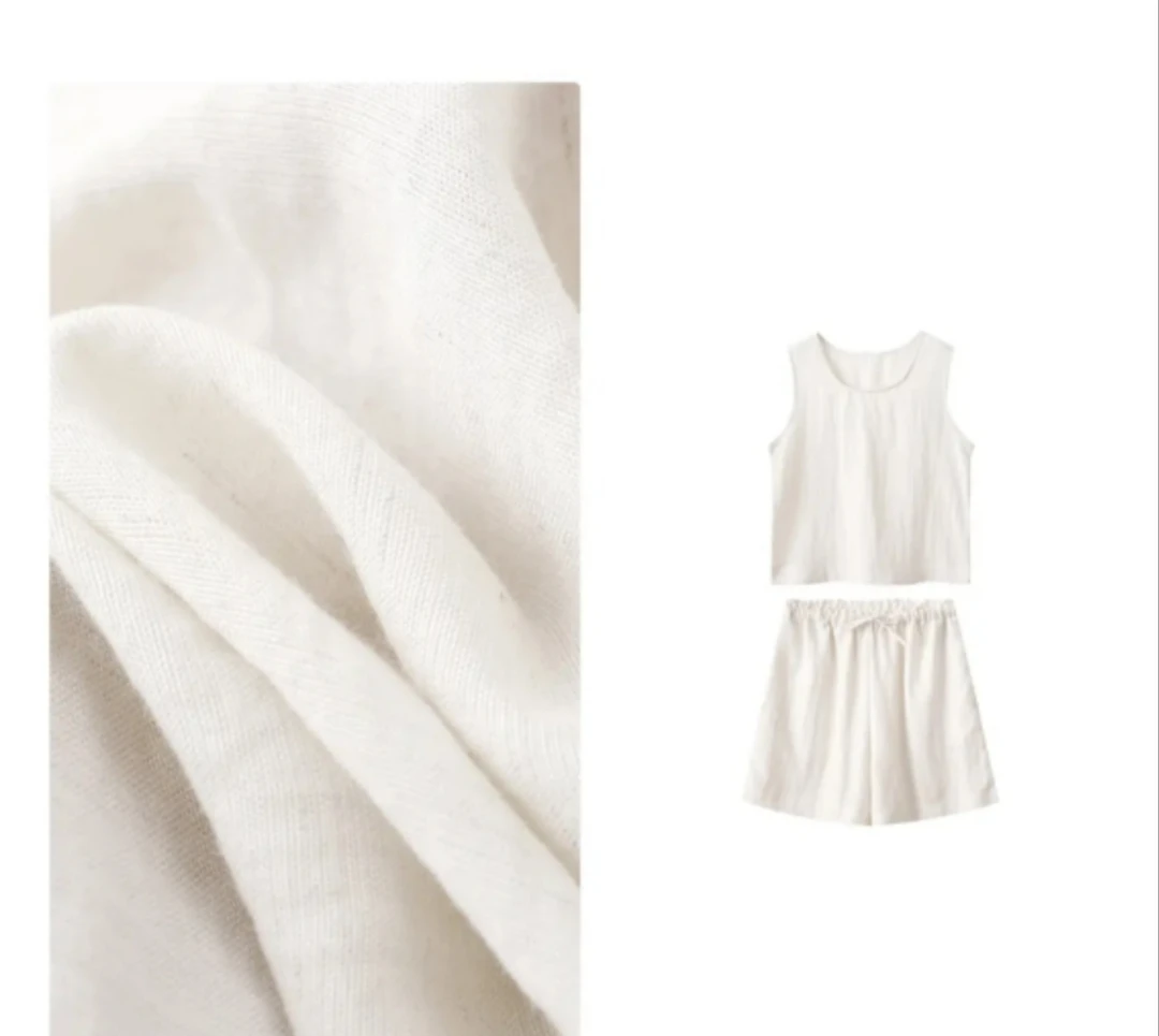 夏季新款韩系天丝亚麻马甲背心/五分裤显瘦舒适时尚设计感两件套