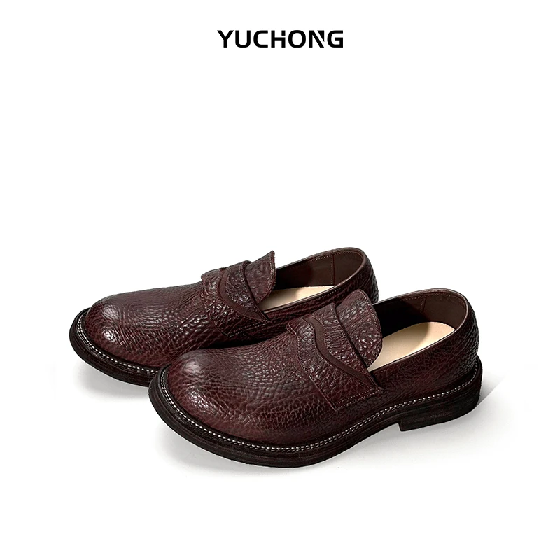 一脚蹬德比鞋复古车缝线手工皮鞋固特异商务皮鞋圆头时尚男士