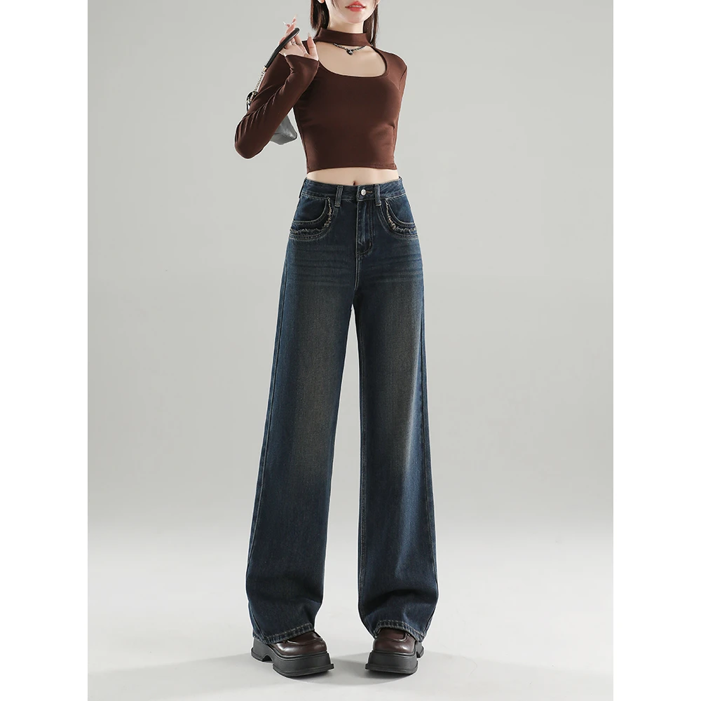 牛仔阔腿裤女2025春季新款高腰宽松百搭显瘦垂感拖地裤女装#89083