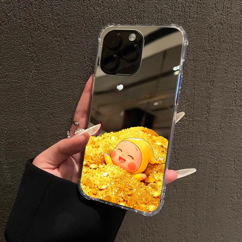 黄金星星人手机壳适用iPhone17promax镜面苹果14暴富13发财161215