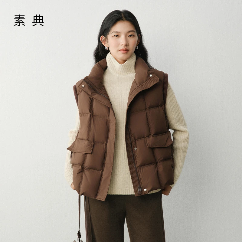 素典【奶酪软包】白鸭绒羽绒马甲女冬季外穿立领宽松加厚外套5402