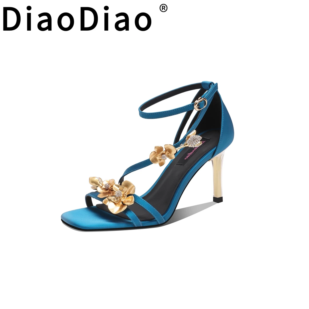 （女神必收藏）夏季高跟鞋女士高跟修面皮时装凉鞋露趾气质蓝色