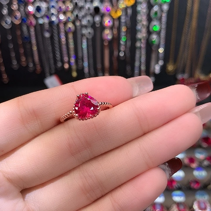 红宝石戒指银S925镶嵌8