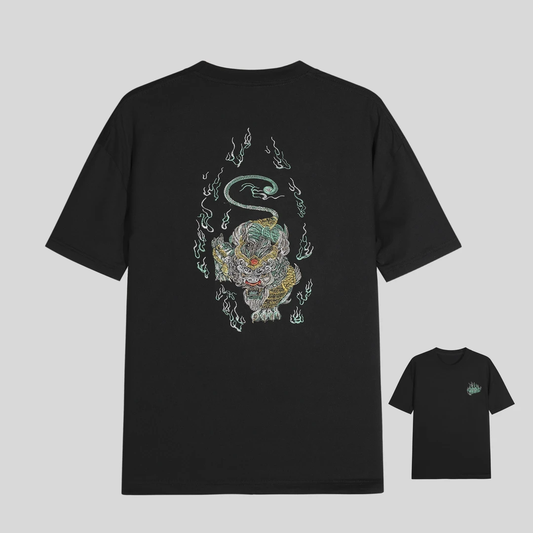 T228中国风2貔貅国潮重工刺绣短袖T恤男夏季新款潮牌半袖透气上衣