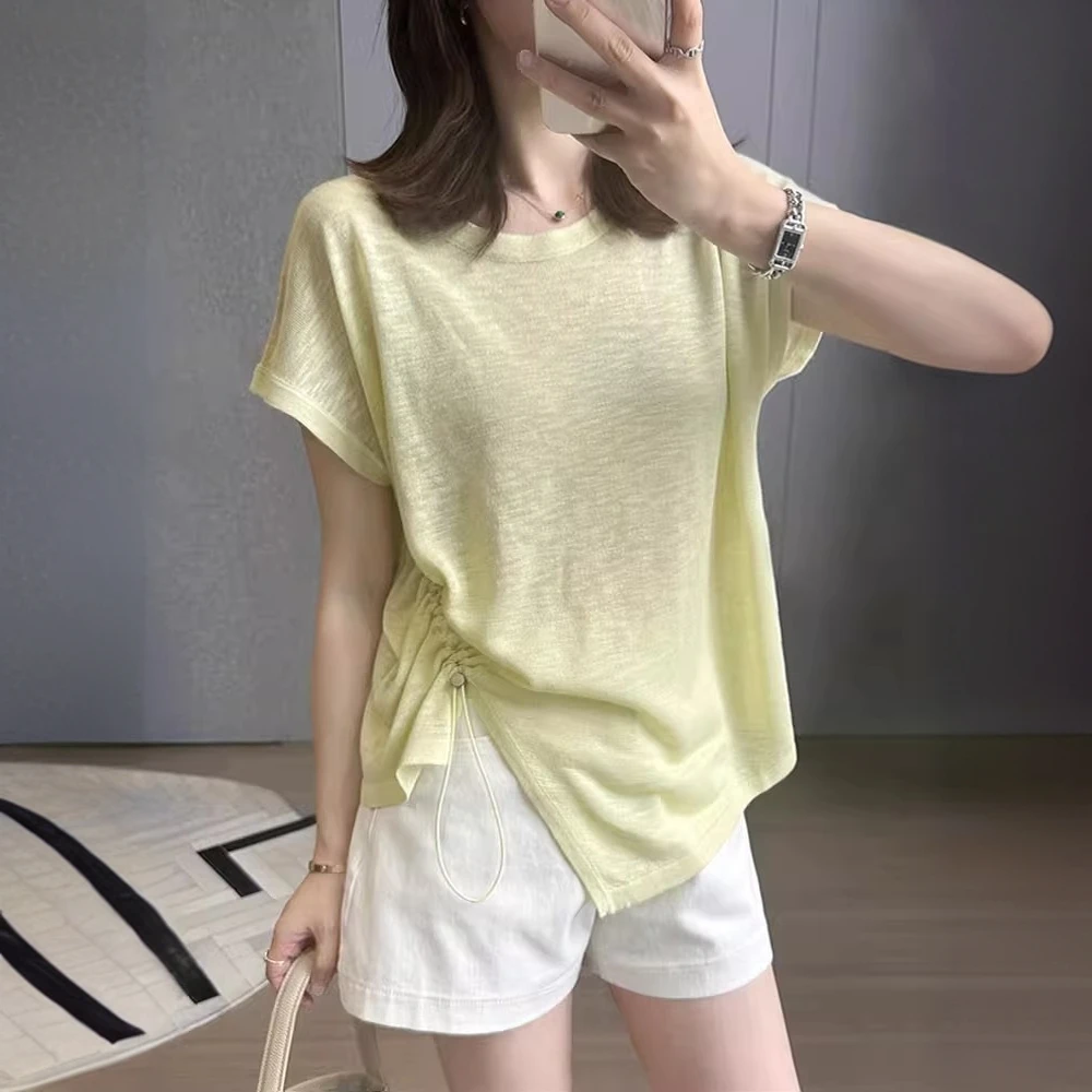 大码T恤女夏装不规则圆领冰爽短袖遮肚子设计感减龄显瘦上衣服MM