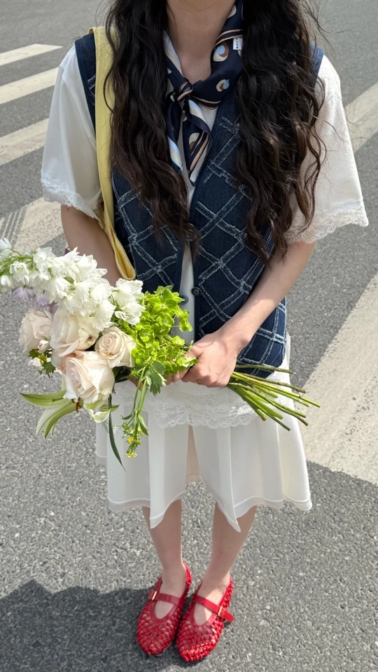 YSEVENTEEN 菱格毛边牛仔马甲