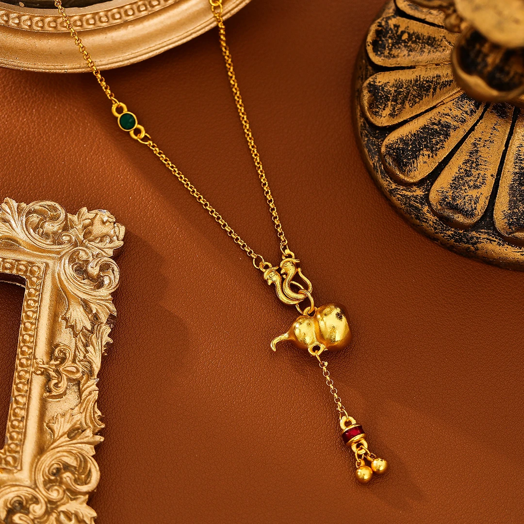 铜合金项链 新中式珐琅彩烧蓝铃铛葫芦流苏项链双钩链吊实心坠