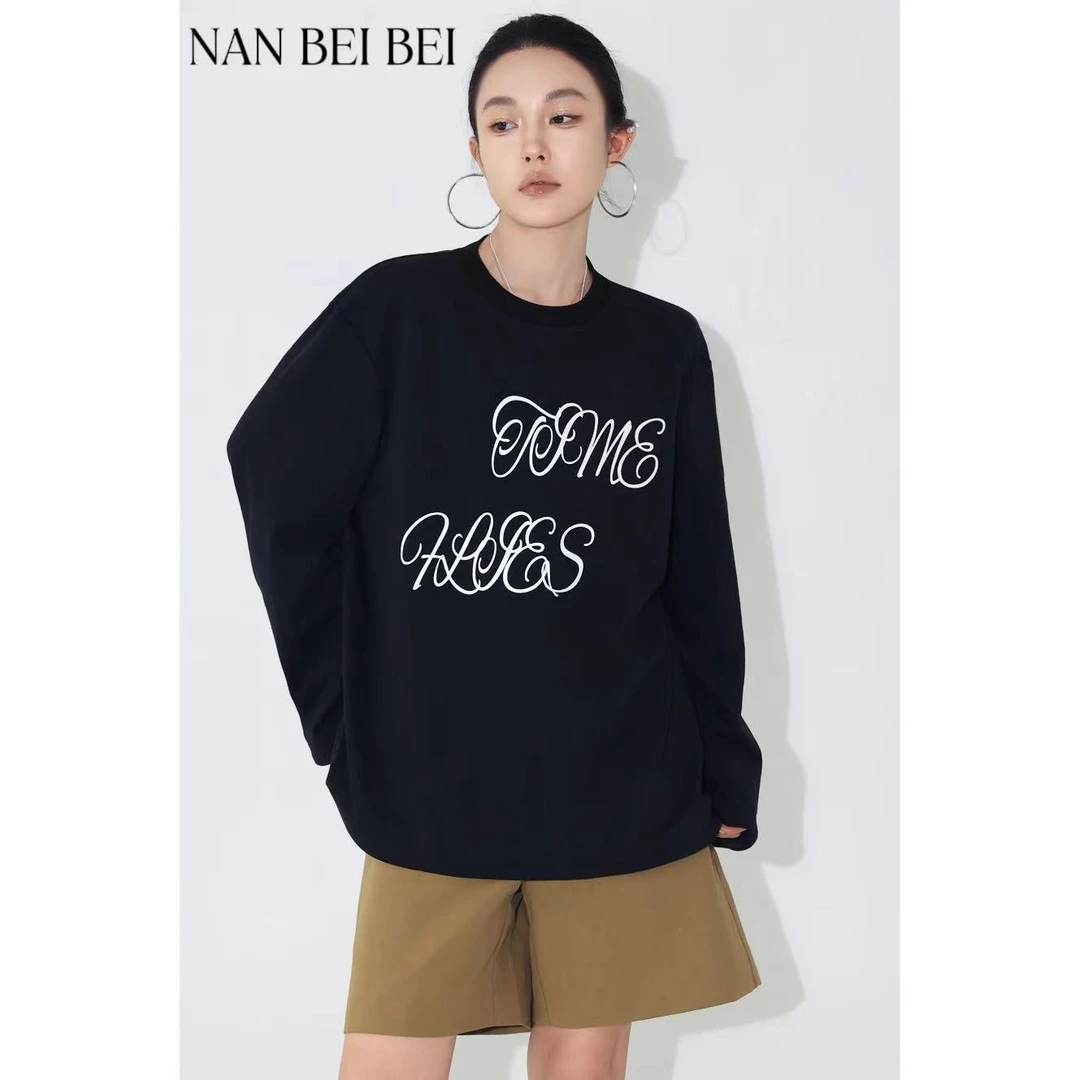 【现货】随性慵懒经典宽松小圆领喇叭袖长袖logo印花卫衣7298