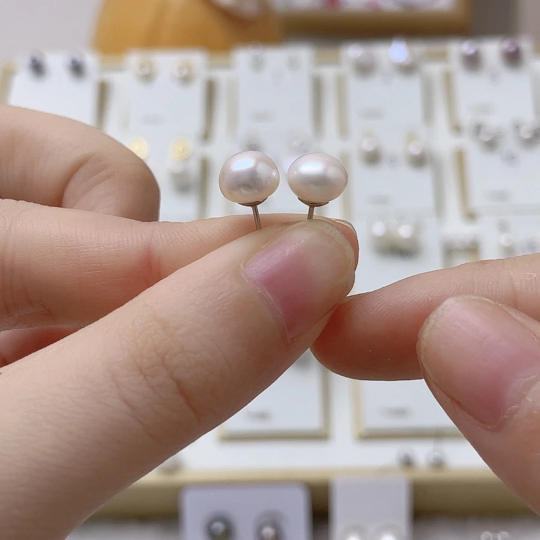 N***i银S925镶嵌耳饰淡水珍珠