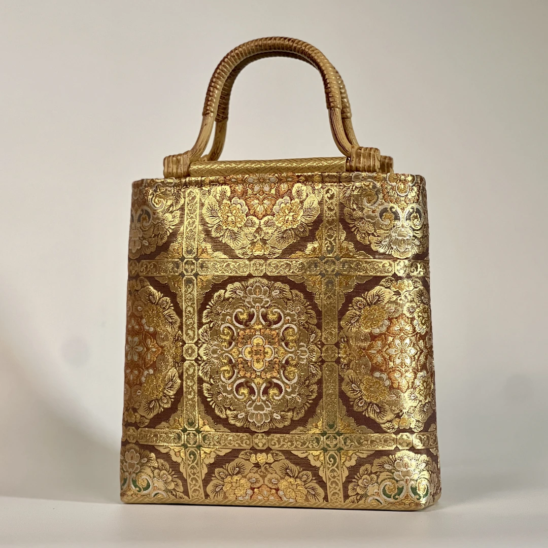 新中式包包西阵织包宝相花手提包大容量竹柄包包女款斜跨通勤包包