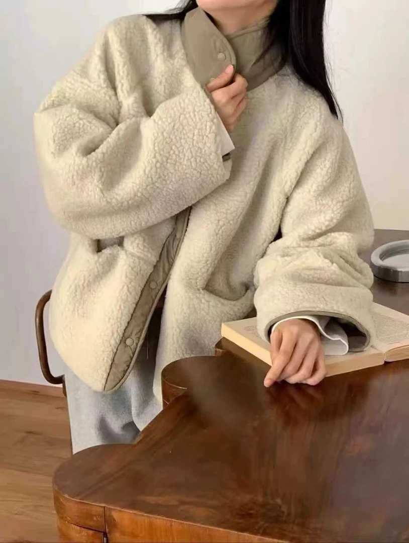 【苏尔羊驼】即墨韩版冬季外套加厚加绒休闲正反面毛绒外套31036