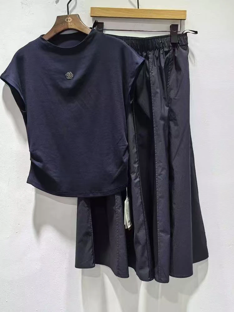 时尚印花短袖T恤上衣搭配半身裙高级感女装套装