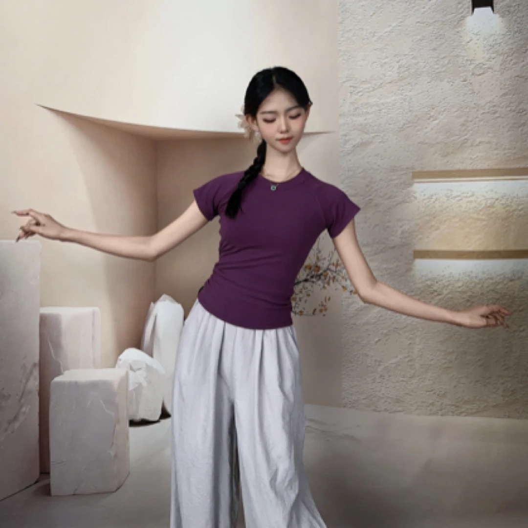【清】2025现代舞古典舞练功形体服夏季短袖漏背女上衣中国舞舞蹈服