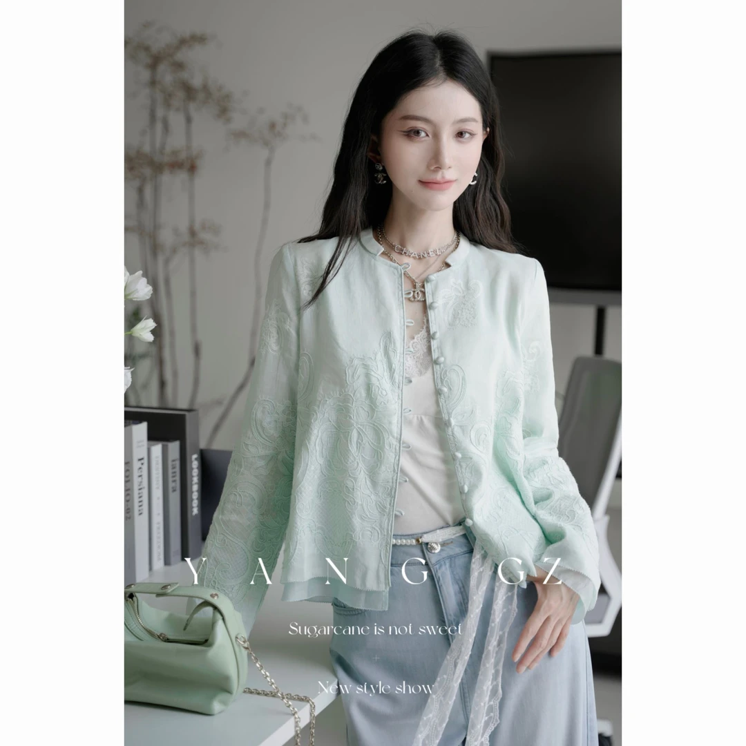 YANG GZ【天青谷雨】春夏新中式重工刺绣衬衫女 GZ5152SO641016