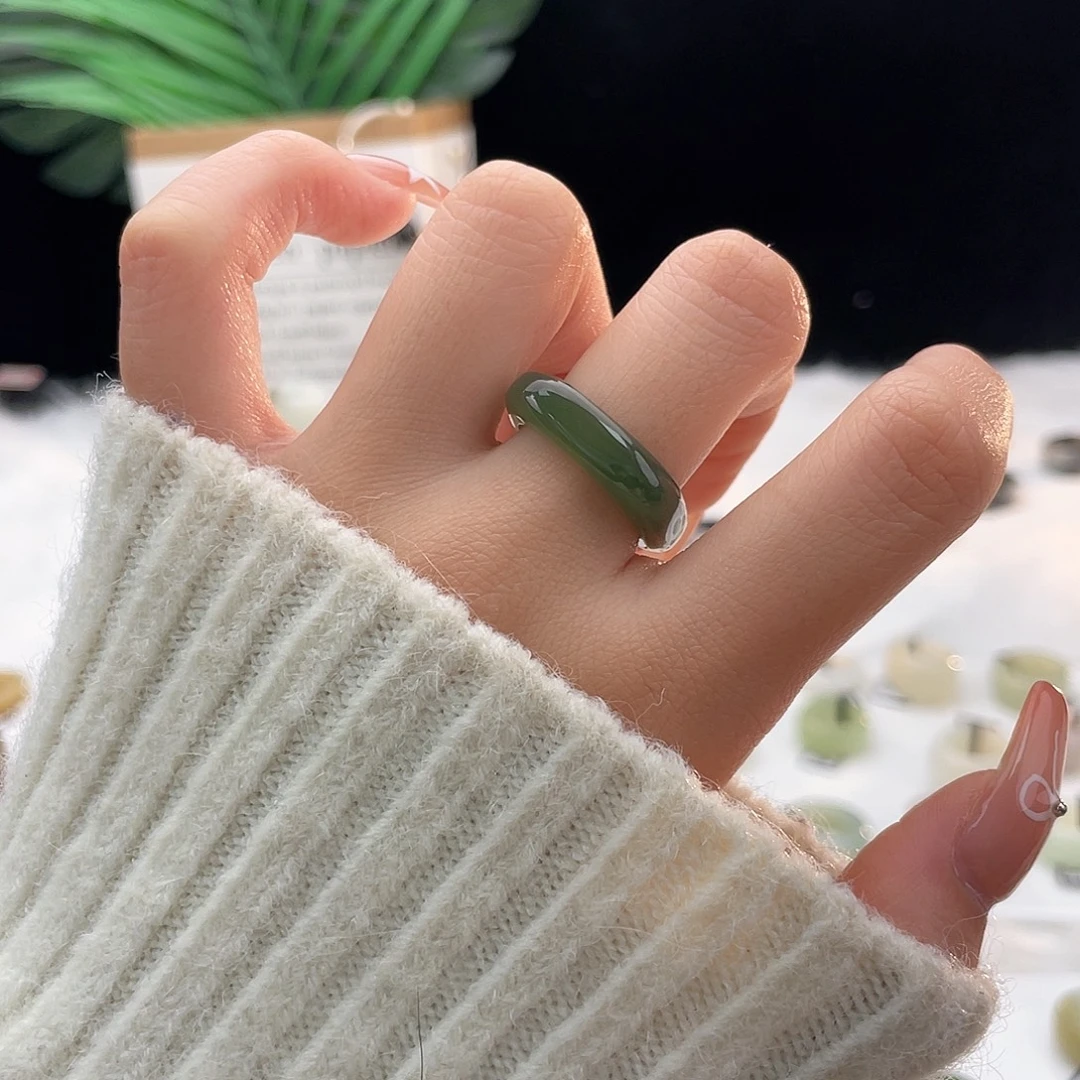 和田玉未镶嵌戒指c40 湖水绿方圆17.3