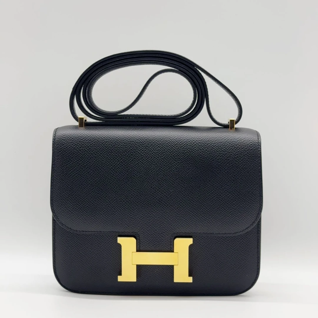 99新 Hermes/爱马仕 康康19单肩包 黑金 epsom皮 C刻