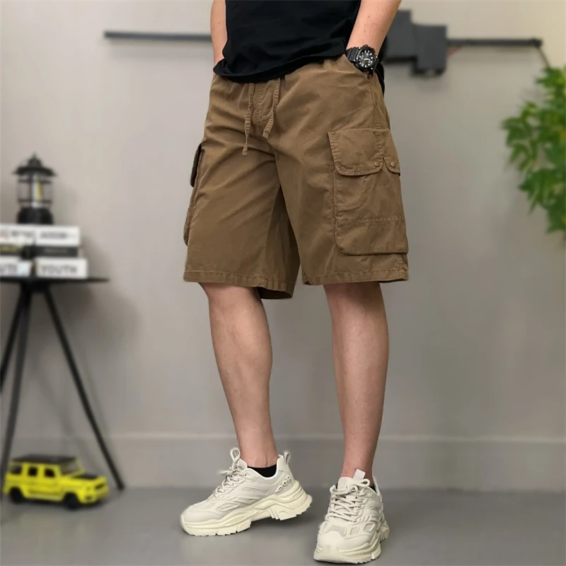 夏季薄款美式复古工装中裤男士短裤宽松休闲百搭五分裤男时尚潮流