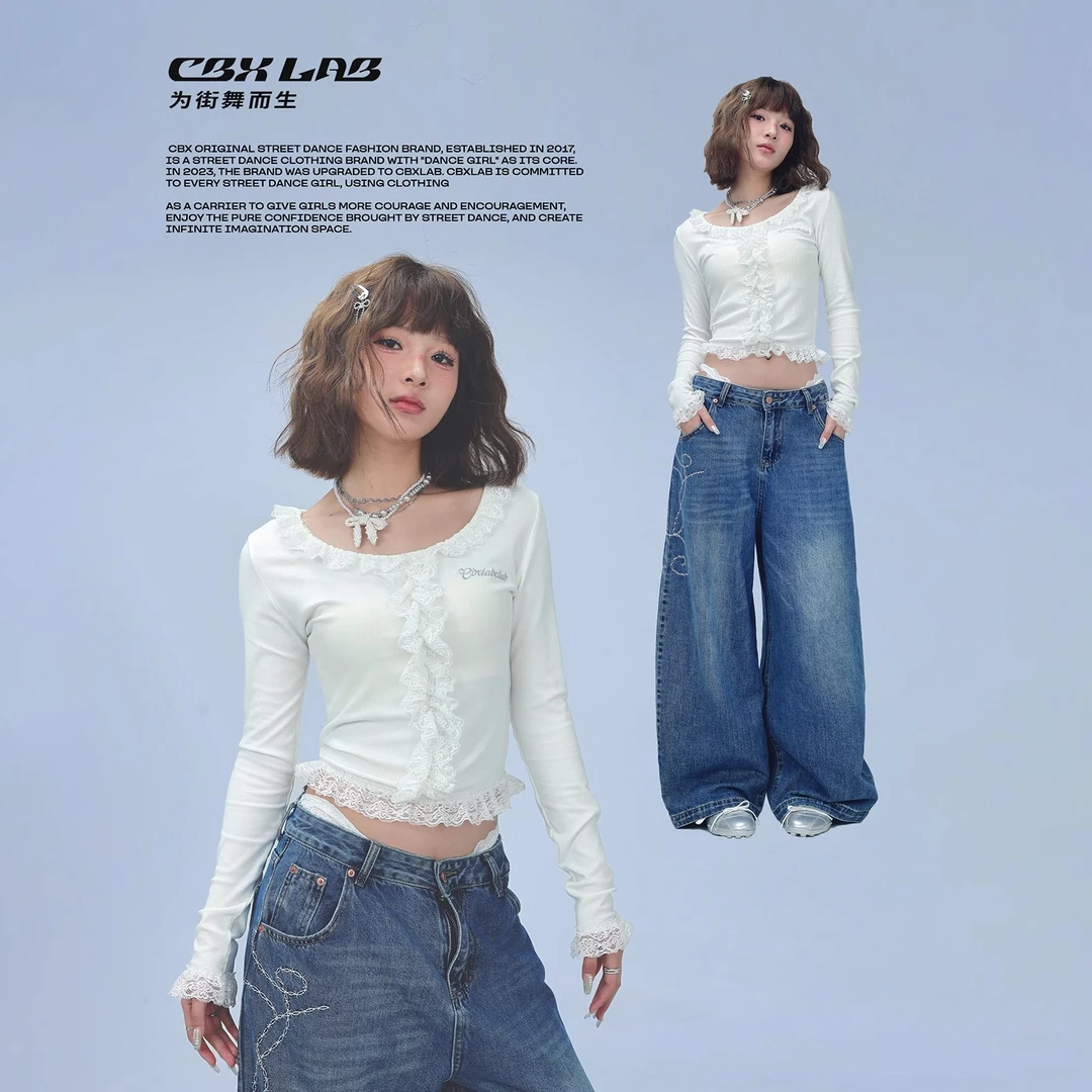 CBXLAB街舞潮牌摇滚芭蕾小衫长袖显瘦百搭修身甜酷纯色上衣