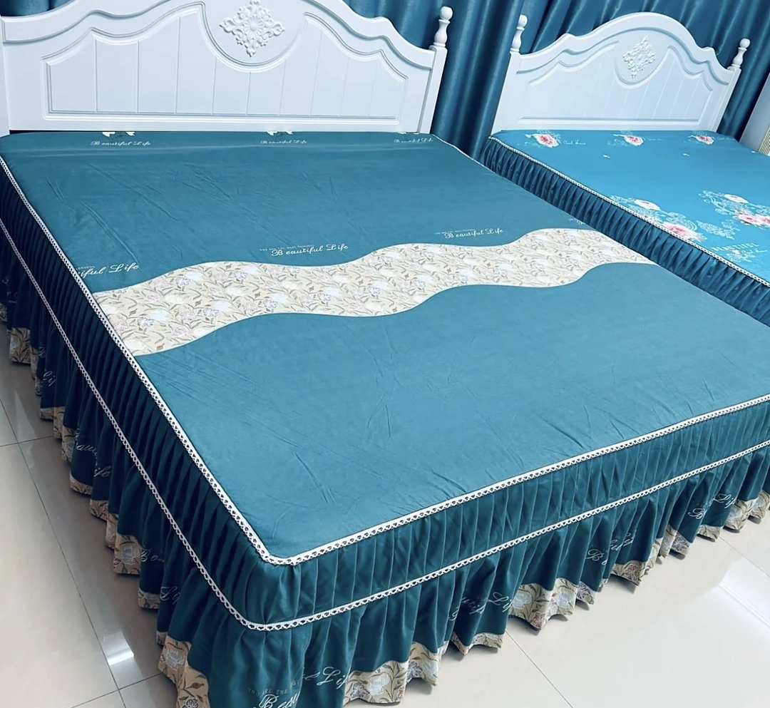高端精品床罩（绿色风情）底边颜色随机加厚磨毛亲肤床罩